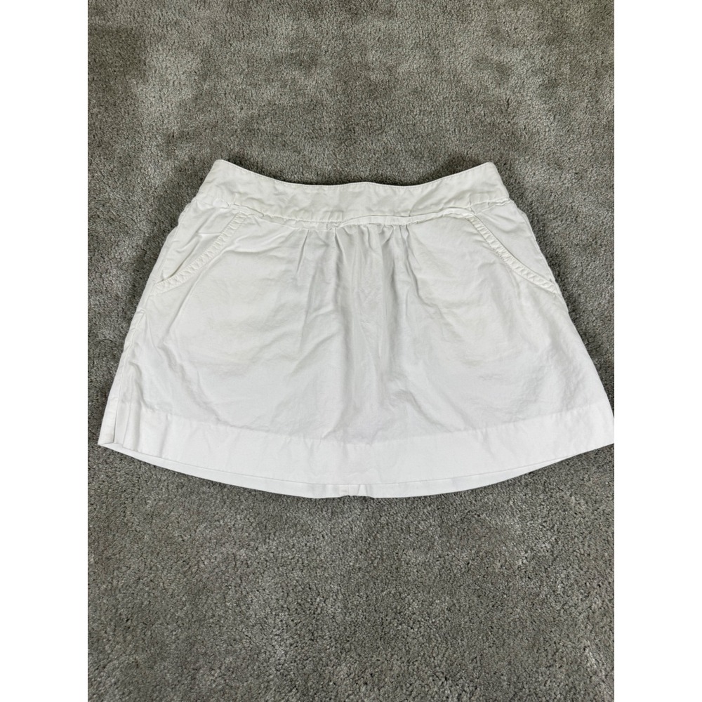 J.Crew White Cotton Linen Blend Mini Skirt Size 4 Back Zip Pockets Summer Preppy